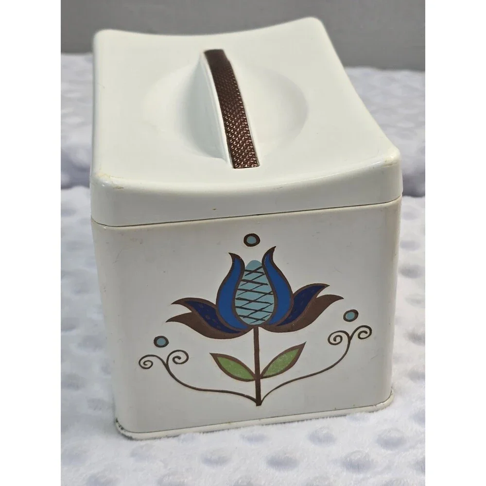 Vintage Ransburg Tin MCM Canister With Handle Hand Painted Tulip Replacement Box